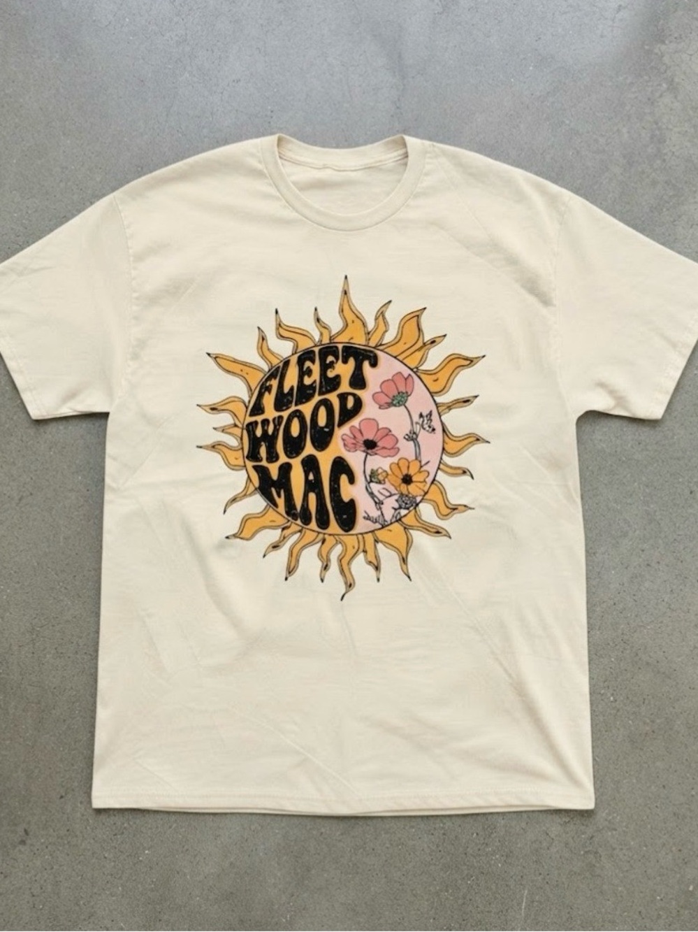 Fleetwood Mac Sun Floral Graphic Cream Gildan T-Shirt